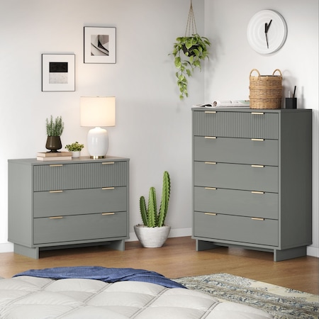 Manhattan Comfort Granville Light Grey 3-Drawer Dresser and 5-Drawer Chest, Set of 2 GRAN026
